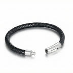 Pulseira masculina de couro Life em couro preto com aço, acessório em couro legítimo com acabamento de alta qualidade e visual elegante