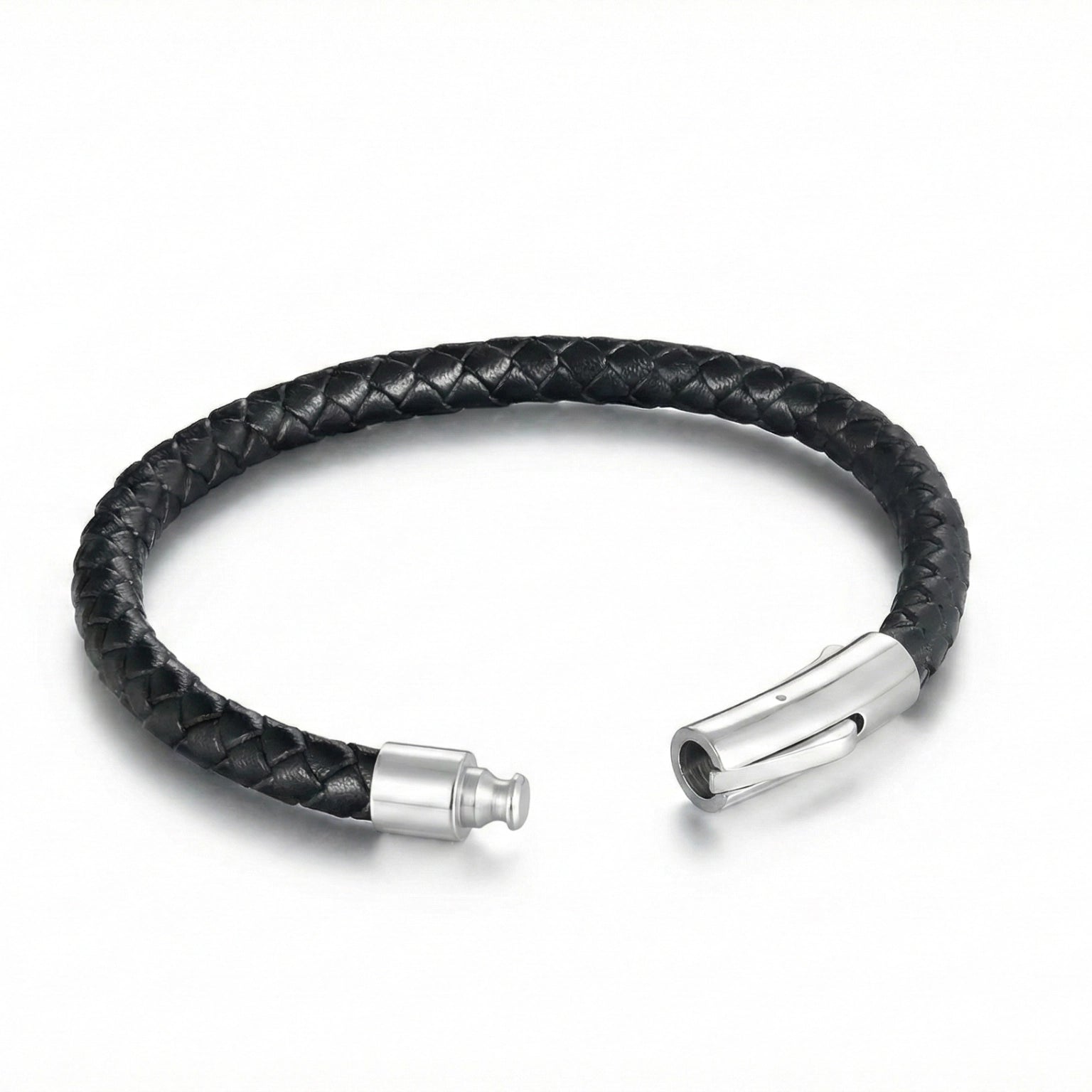 Pulseira masculina de couro Life em couro preto com aço, acessório em couro legítimo com acabamento de alta qualidade e visual elegante