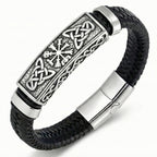 Pulseira masculina de couro Life Viking com aço inoxidável, acessório premium em couro legítimo com design marcante e visual elegante