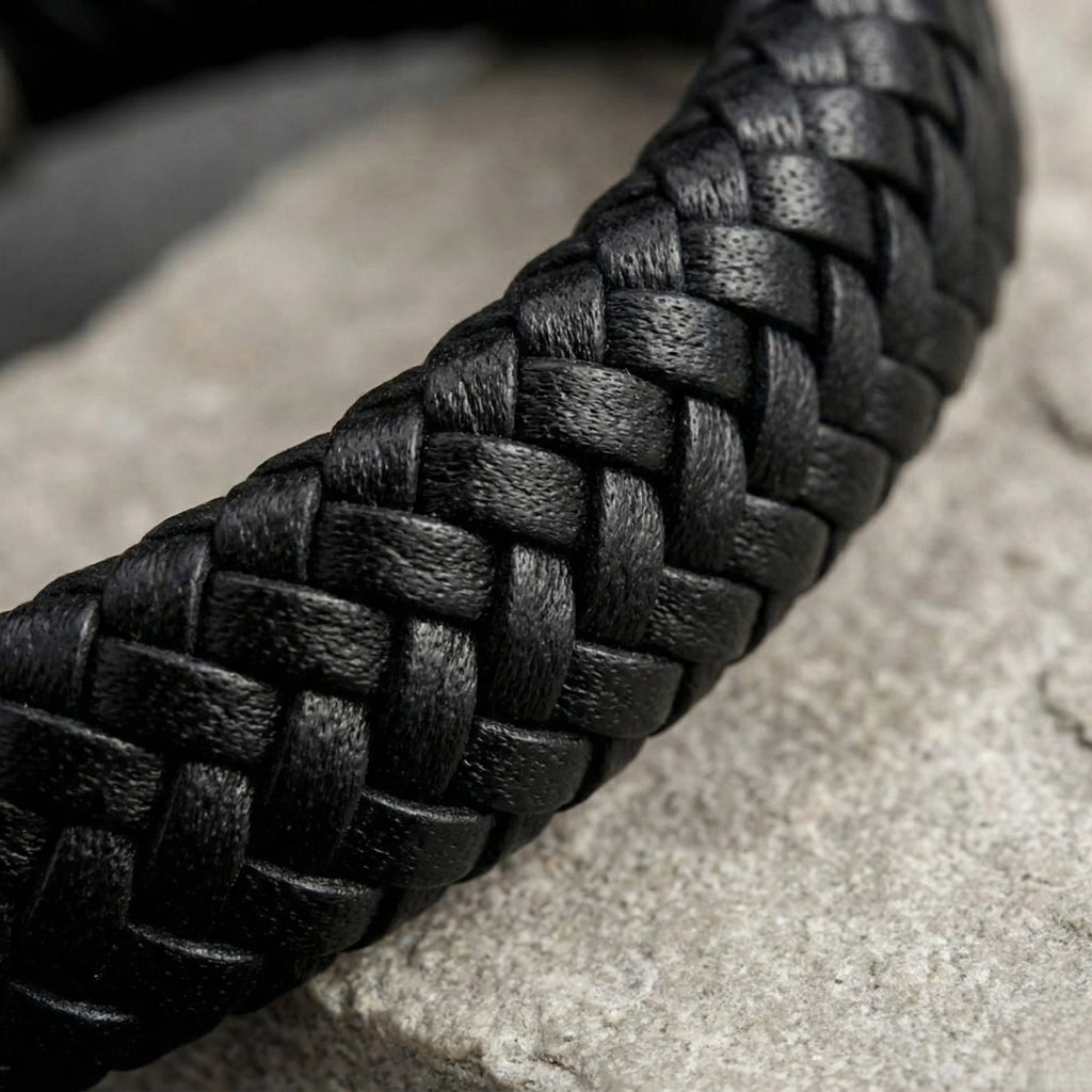 Pulseira masculina de couro Life Viking com aço inoxidável, acessório premium em couro legítimo com design marcante e visual elegante