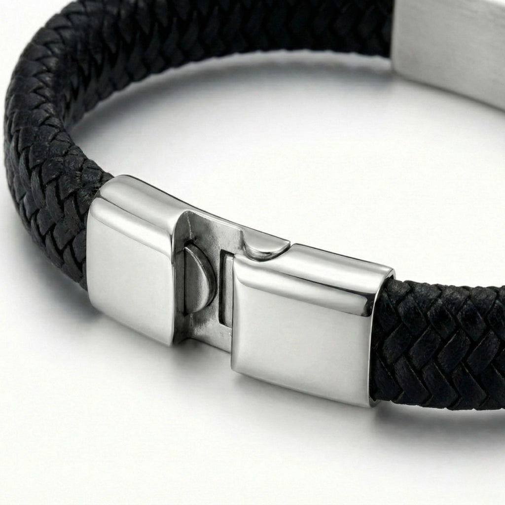 Pulseira masculina de couro Life Viking com aço inoxidável, acessório premium em couro legítimo com design marcante e visual elegante