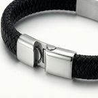 Pulseira masculina de couro Life Viking com aço inoxidável, acessório premium em couro legítimo com design marcante e visual elegante