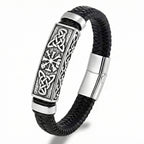 Pulseira Masculina Life Viking Couro com Aço, pulseira de couro masculina em couro legítimo com detalhes em aço inoxidável e design inspirado no estilo viking