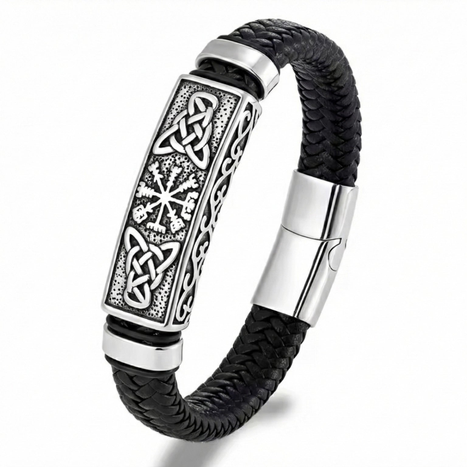 Pulseira Masculina Life Viking Couro com Aço, pulseira de couro masculina em couro legítimo com detalhes em aço inoxidável e design inspirado no estilo viking