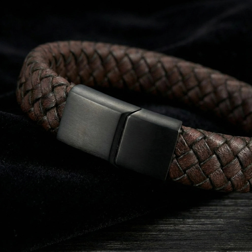 Pulseira de couro masculina para homem com design elegante, acabamento premium e estilo versátil para todas as ocasiões.