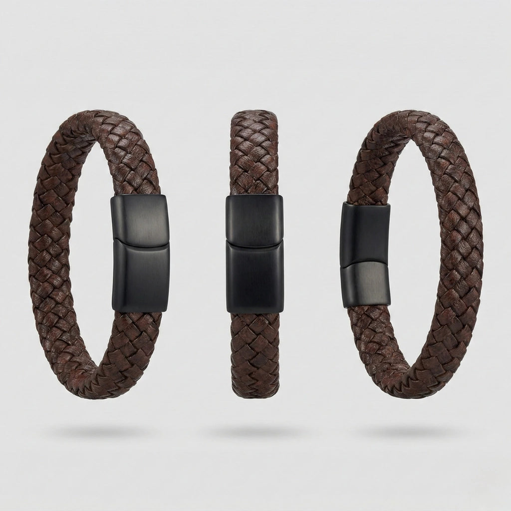 Pulseira de couro masculina para homem com design elegante, acabamento premium e estilo versátil para todas as ocasiões.
